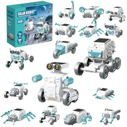 Solar Robot Kit 16 in 1 for Kids Ages 8-12, STEM Science Building Toys, DIY Educational Solar Powered Robot Toy, Engineering Learning Construction Set, Birthday Gifts for Boys Girls