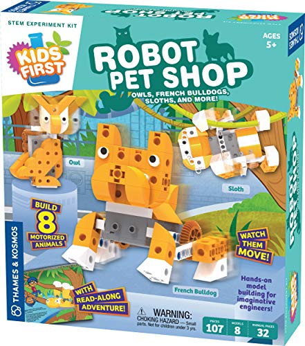 Thames & Kosmos Kids First Robot Pet Shop: Owls, French Bulldogs, Sloths & More! STEM Experiment Kit for Young Engineers | Build 8 Motorized Robots of Cute Animals | Play & Learn with Storybook Manual - style: Robot Pet Shop