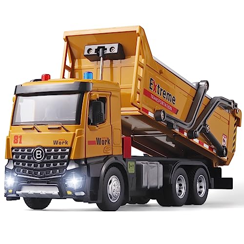 OANMYJJO Children Dump Truck Toy Metal DieCast Construction Trucks,Construction Toys with Simulated Sounds and Lights,Dump Truck Toy with Openable Rear Hood,Dump Trucks for Boys Age 3 Year and UP - color: Dump Truck