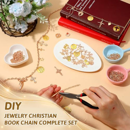 124 Pcs Bible Chain Making Kit Bible Charms, Cross - style: Cross