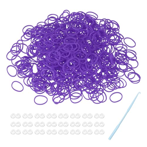 MECCANIXITY 600 Pcs Loom Rubber Bands Kit with 25 Pcs S-Clips 1-Hook Rubber Bands Refill Bracelet Making Kits for Weaving DIY Handcrafts Gift, Purple - color: Purple
