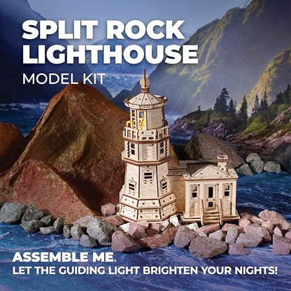 UGEARS Split Rock Lighthouse 3D Wooden Puzzles for Adults – Wooden Model Kits for Adults, Crafts for Adult, Model Kits to Build, Wooden 3D DIY Model Brain Teaser, Hobby Set