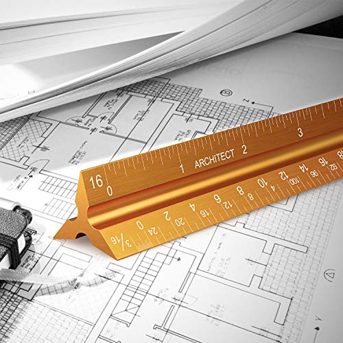 12" Architectural Scale Ruler Aluminum Architect Scale Ruler, Golden - color: Golden