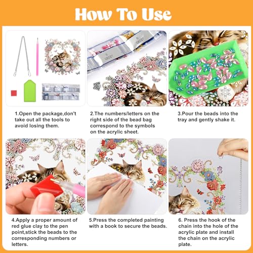 AIRDEA Hanging Diamond Painting Kits Cats,Special Shaped Diamond Art Kits Wreaths Gem Art Pendant Decor,19.4x19.7cm - color: brown red white