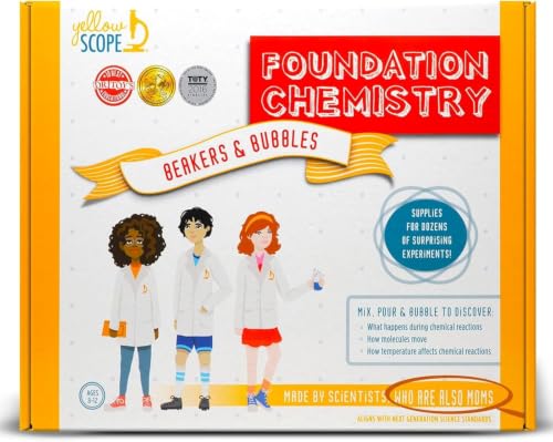 Yellow Scope Chemistry Kit, Science Experiment for Girls & Boys, STEM Activities for Kids Ages 8-12, Beakers & Bubbles Foundation Chem Set - style: Foundation Chemistry Kit
