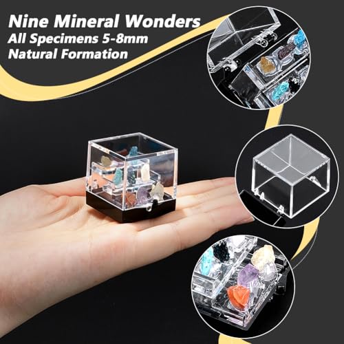 NBEADS 1 Set Natural Gemstone Collection Gift Box, 1.34x1.46x1.38 Inch Square Acrylic Tiered Display Case, Rare Mineral Specimens for Mineral Enthusiasts,Geography Enthusiast Home Decor, Small - size: 1.34x1.46x1.38 Inch