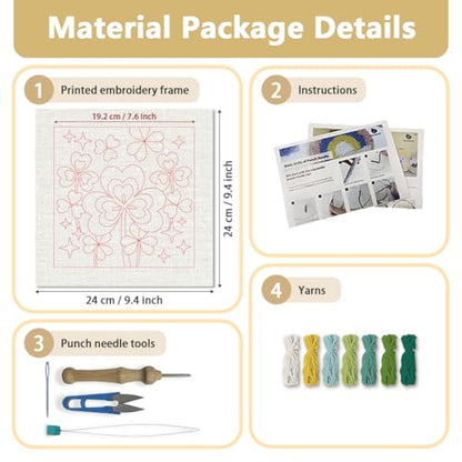 DOODLREAM Shamrock DIY Punch Needle Embroidery Kit for Adult Beginner, 9.4" Clover St. Patrick's Day Punch Stitching Craft Set for Starter with Frame,Fabric Pattern,Threader, Yarn, Pinch Needle - color: Shamrock