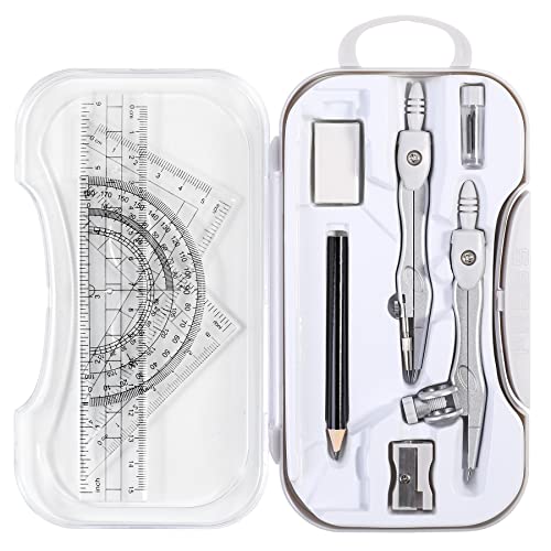 Vobou 10 pcs Math Geometry Set Student Supplies,Compass Kit Set (Grey） - color: White