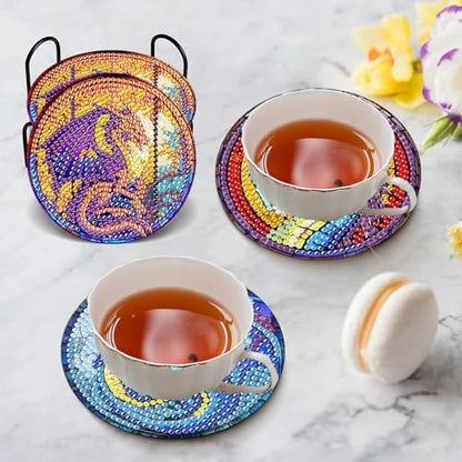 Diamond Art Coasters Kit, 8 Pieces Dragon Diamond Painting Coasters Kit - color: Dragon