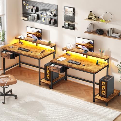 DurayLoly 32" Office Desk with Power Outlet & Fabric Drawer,Rustic Brown - color: Rustic Brown, size: 32 IN