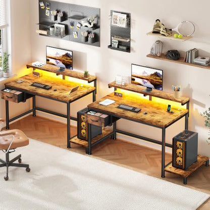 DurayLoly 32" Office Desk with Power Outlet & Fabric Drawer,Rustic Brown - color: Rustic Brown, size: 32 IN