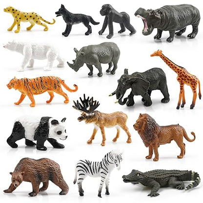 15 Wild Animal Figurines for Kids, Plastic Safari Animal Toys Tiny Portable Jungle Creature Figures Playset Montessori Toys Educational Game for Homeschool Preschool Toddler Kids - style: Wildlife (excluding cards)