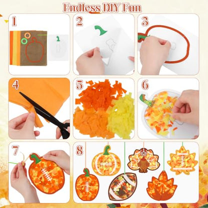 Aneco 24 Sets DIY Fall Football Suncatchers Craft Kit, Fall Tissue Paper Sign Art Crafts Hanging Decor Window Stained Glass Effect for Thanksgiving Party Supplies Holiday Home Activities Party Favors - style: Fall Football