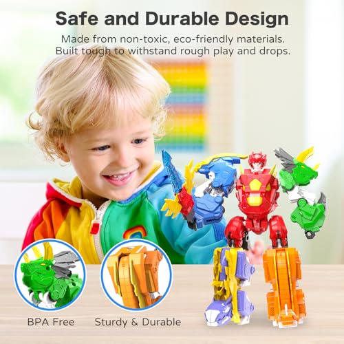 5-in-1 Dino Robot, STEM Building Toy with Triceratops for Kids 6+