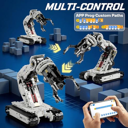 DOLIVE Technical Tracked Robot Arm, STEM Building Block Set for Kids Ages 8-14, Remote Control and App Controlled Mechanical Hand, Birthday Gift for Boys 8 9 10 11 12+ Years Old