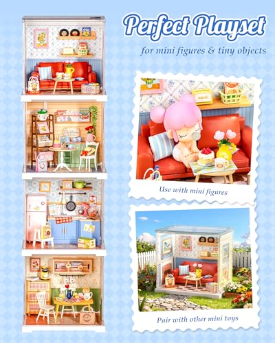 Rolife Super Creator Mini Series, DIY Plastic Miniature Kits Retail Store Series, Mini Model House Building Set for Teens Aged 14+, DIY Crafts/Hobbies for Adults (Country Blue Lounge) - style: Country Blue Lounge