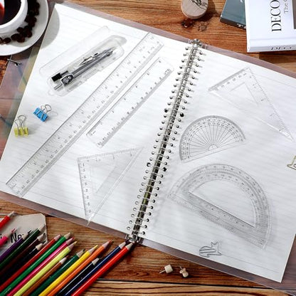 Zonon 7 Pcs Geometry Set with Drawing Compas, 6&4 Inch Protractors, Clear - color: Clear