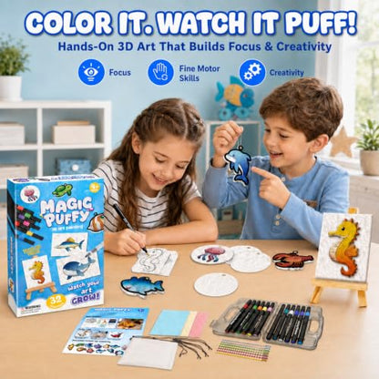 MZYTOZA Magic Foam Texture Painting Kit - 3D Art Craft Magic Puffs Paint Kit, 15 Mess-Free Paint by Number Craft for Kids (Blue) - color: Blue
