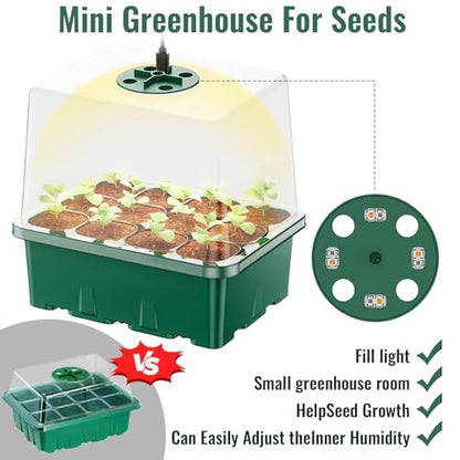Seed Starter Tray with Grow Light, 5 Pack 60 Cells Seed Starter kit with Humidity Dome and Base, Plant Seedling Trays Indoor Greenhouse Gardening (Green 5 Pack) - color: Green 5 Pack