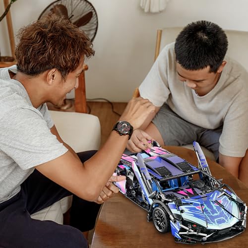 Sport Car Building Block Sets for Adults,Technical Race Car Collectible 1:14 Model Scale Engineering Toy Racing Cars Birthday for Men Teens Boys Age 8+ (Blue) - color: Blue