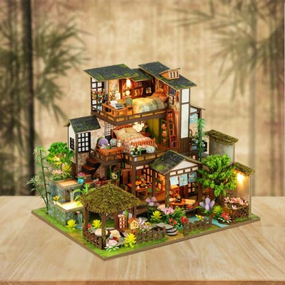 Dollhouse Kit, DIY Miniature House Kit w/LED for Adult, Courtyard