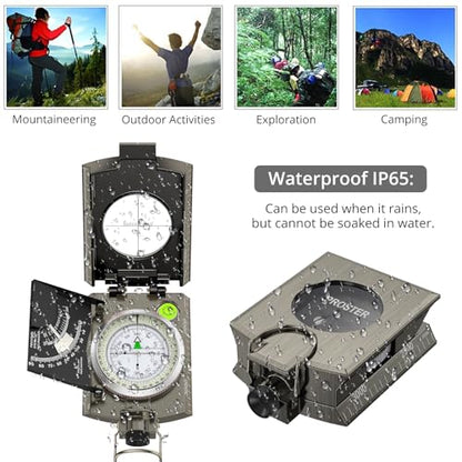 Proster Lensatic Sighting Compass IP65 Waterproof with Clinometer Bag - color: Green Bronze