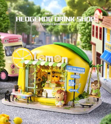 Roroom DIY Miniature House Kit, Sunny Lemonade Drink Stand Dollhouse Kit - color: Hedgehog Drink Shop