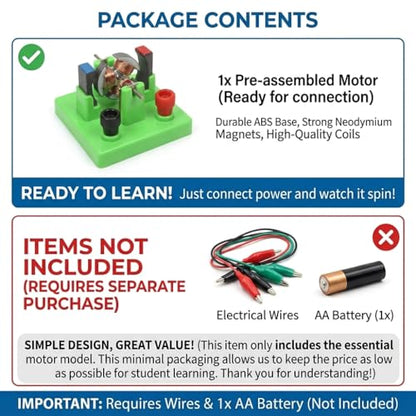 DIY DC Electrical Motor Assemble KIT - STEM Science Lab Educational Physics Learning Experiment Toy for Kids Electrical Motor 1 (Green)