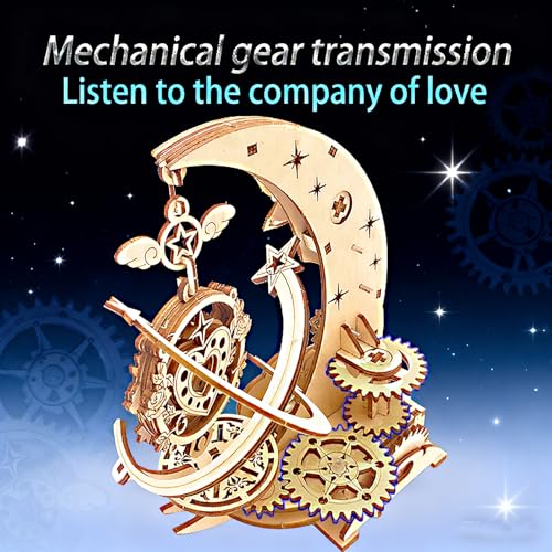 3D Wooden Puzzles for Adults Teens DIY Music Box Wood Model Kit Craft Kits - style: moon