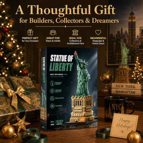 Statue of Liberty Building Sets 1470 Pieces Architecture Model Kit with Display Base New York City Landmark Souvenir Gift Construction Toy for Adults & Teens - color: Green