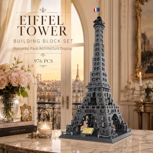 Eiffel Tower Building Set 976 Pieces Paris Architecture Model Kit with French Flag & Nameplate, Romantic France Landmark Souvenir Gift 3D Construction Puzzle for Adults & Teens - style: Eiffel Tower