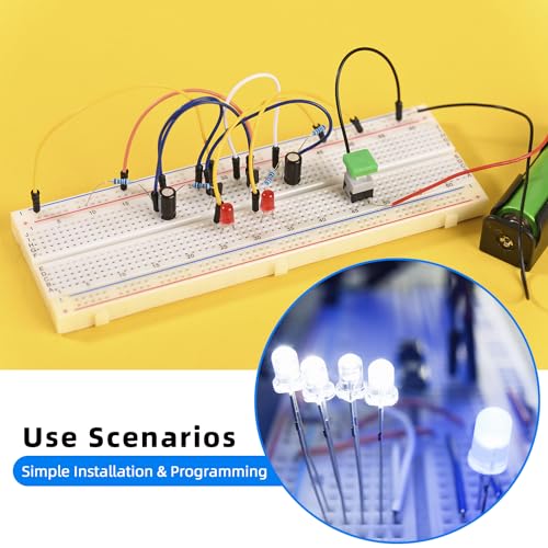 Electronics Component Kit，37 Values Total 480 Pcs Electronic Component Assortment Kit with Power Supply Module 830 tie-Points Breadboard Compatible with Arduino