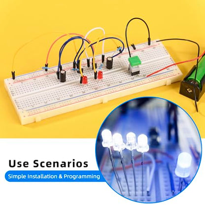 Electronics Component Kit，37 Values Total 480 Pcs Electronic Component Assortment Kit with Power Supply Module 830 tie-Points Breadboard Compatible with Arduino