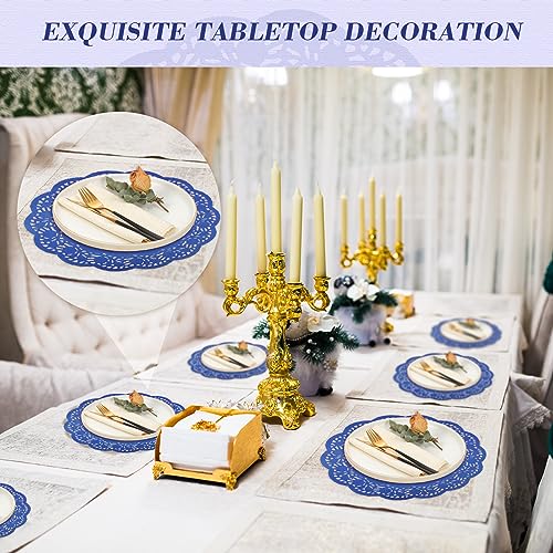 Yexiya 200 Pcs Lace Paper Doilies 14 Inch Round Foil Placemats, Dark Blue - color: Dark Blue