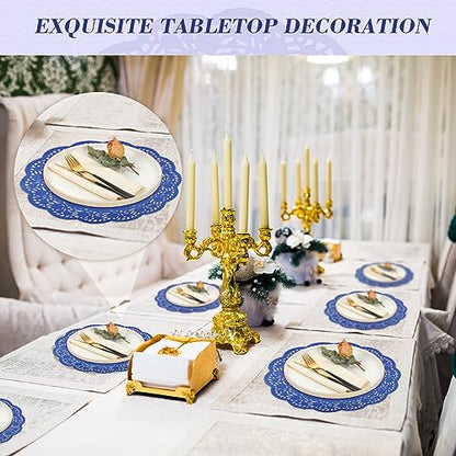 Yexiya 200 Pcs Lace Paper Doilies 14 Inch Round Foil Placemats, Dark Blue - color: Dark Blue