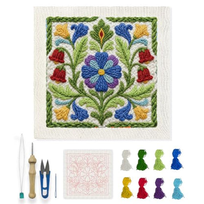 INFUNLY Retro Green Punch Needle Kit 9.4x9.4 inches Flowers Punch Needle Embroidery Kits Pastoral DIY Needles Stitching Kits for Beginners with Instruction Yarns Christmas Birthday Hanging Decor - style: Green Mandala