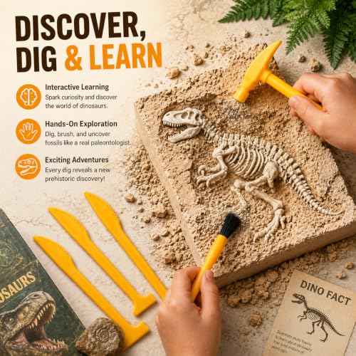 Ciieeo 3-piece Kids Digging Tool Set for Dinosaur Excavation