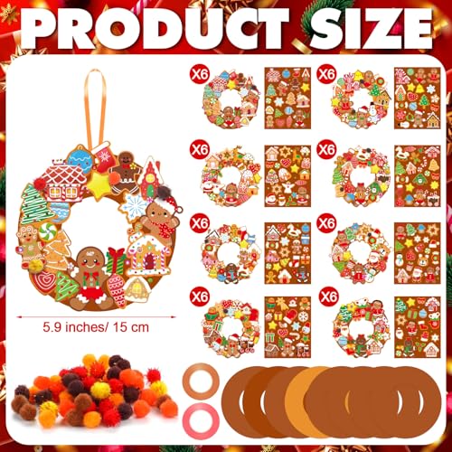 Hollowfly 48 Sets Christmas Wreath Craft Kits, Gingerbread DIY Ornaments - style: Gingerbread Man
