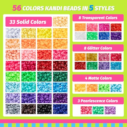 Simetufy 10000Pcs Pony Beads Bulk, 56 Colors 6x9MM Plastic Kandi Beads Kit for Crafts Bracelet Making Hair Braiding Jewelry Key Chains DIY Gifts, 5.74lb (2 Large Boxes) - color: 56colors-10080pcs