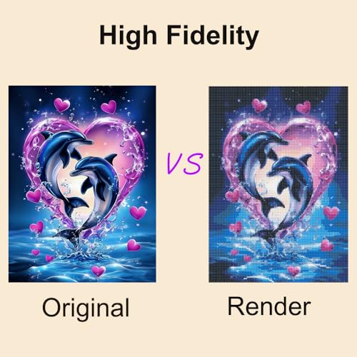 5D Diamond Art Kits for Adults, Dolphins in Love Diamond Painting Kit - color: HS018-1