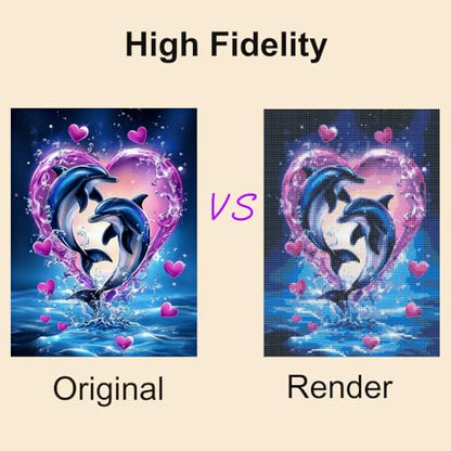 5D Diamond Art Kits for Adults, Dolphins in Love Diamond Painting Kit - color: HS018-1