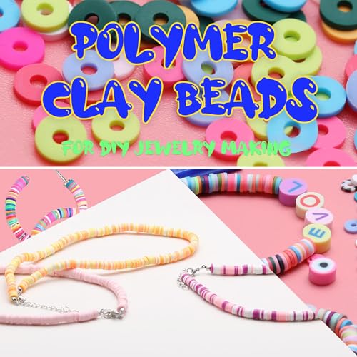 2000pcs Cyan Black Clay Beads for Bracelets Making, Flat Round Polymer Clay Beads 6mm Spacer Heishi Bead for Jewelry Making Earring Bracelets Necklace (Black) - color: Black