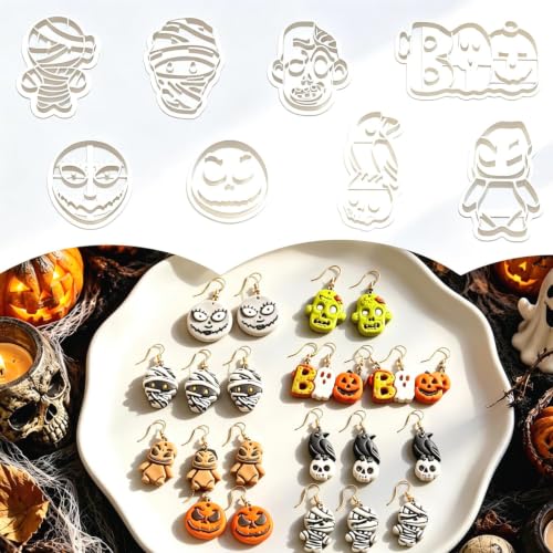 8 Pcs Halloween Polymer Clay Cutters Set - Zombie, Mummy & Spooky Themed Clay Cutters for Polymer Clay Jewelry Making, Perfect Halloween Party Gift - color: Mummy