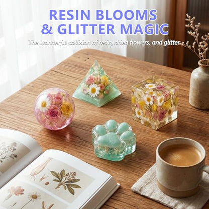KISREL Epoxy Resin Kit 8OZ with Molds, 12 Glitter & Tools for Beginners - size: 8oz Resin Kit