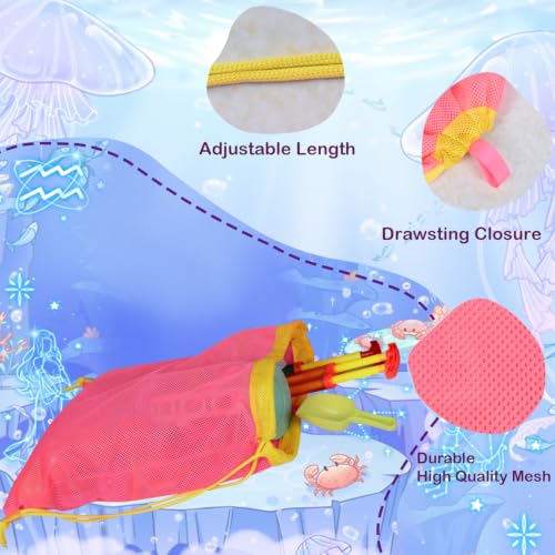 MUYIZI Beach Toy Bag 2 Pack, Mesh Drawstring Backpack for Kids and Adults - Quick Dry Sand Free Mesh Beach Bag, Portable Sand Toy Backpack, Sea Shell Bags, Shelling Tools, Bags Only (Bright Pink) - color: Bright Pink