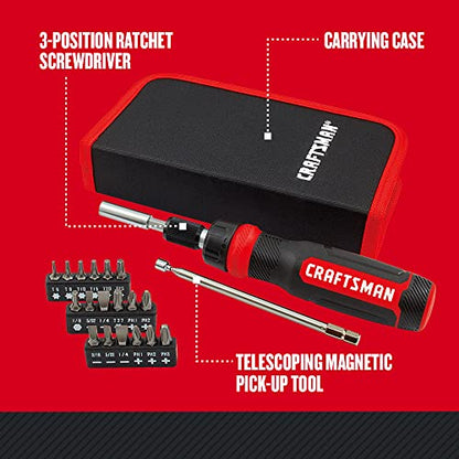 CRAFTSMAN Ratcheting Screwdriver, Multibit Set, 26-Piece (CMHT68001)