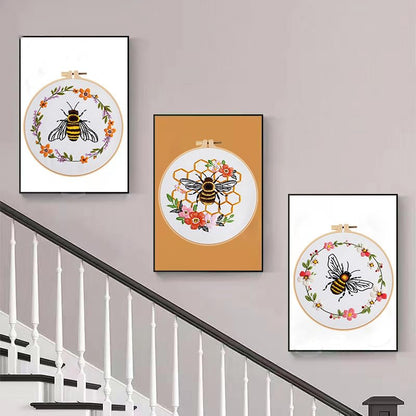 Konrisa Embroidery Kits for Adults Beginner, European Style Bees Collect Honey Stamped Embroidery Starter Kit,DIY Sewing Practice, Needlepoint Cross Stitch Kit,Set of 3 - color: bee