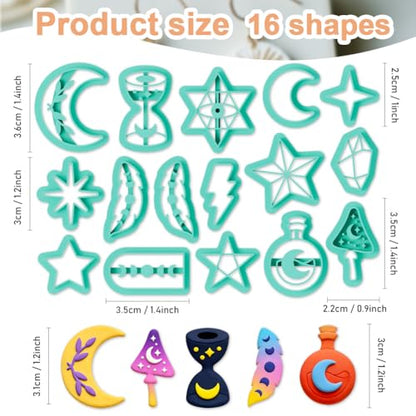 16Pcs Moon Star Polymer Clay Cutters Starry Sky Polymer Cutter for Clay Earrings Making Festival Jewelry DIY - color: Star and Moon