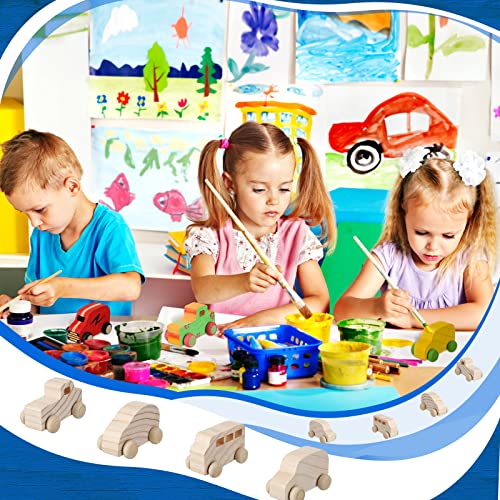 Chivao 24 Pcs Unfinished Wooden Cars, Kids Paintable DIY Toys,Novelty Style - color: Novelty Style