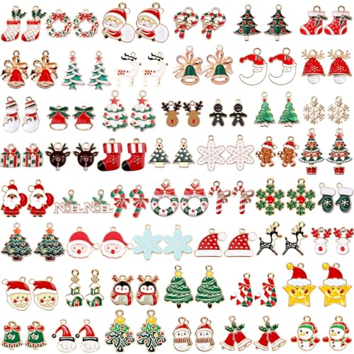 SANNIX 110Pcs 55 Pairs Christmas Charms Gold Enamel Jewelry Charms Bulk - style: Christmas Charms-55 Pairs
